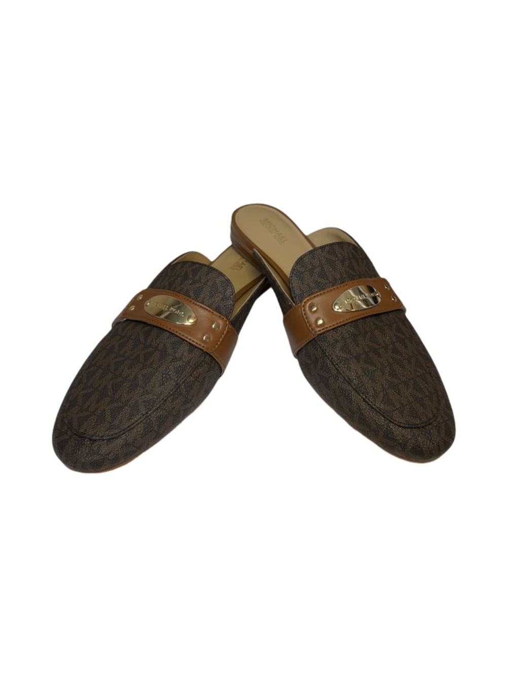 Michael Kors Brown Logo Canvas and Tan Leather Slip-On Loafers